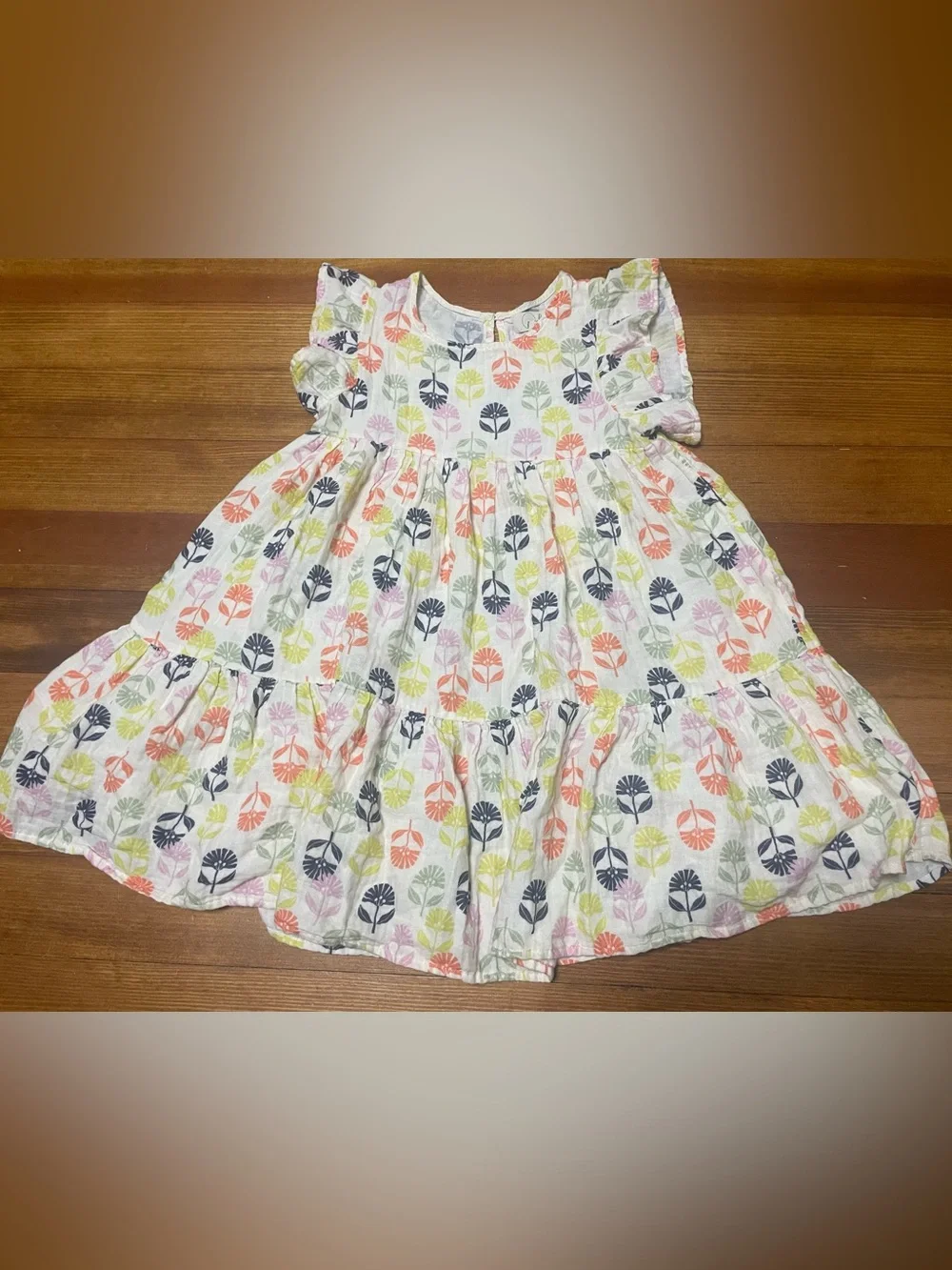 Peek Girls' White Tiered Twirl Dress with Multi-Color Leaf Print Size 10